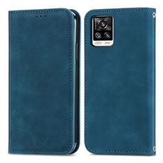 Leather Case Stands Flip Cover Holder S04D for Vivo V20 Blue