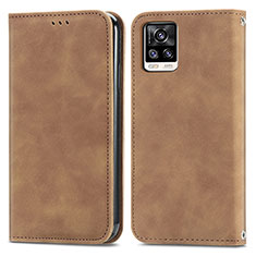 Leather Case Stands Flip Cover Holder S04D for Vivo V20 Brown