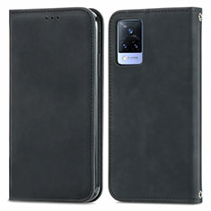 Leather Case Stands Flip Cover Holder S04D for Vivo V21 5G Black