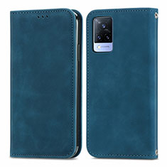 Leather Case Stands Flip Cover Holder S04D for Vivo V21 5G Blue