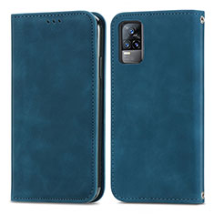 Leather Case Stands Flip Cover Holder S04D for Vivo V21e 4G Blue