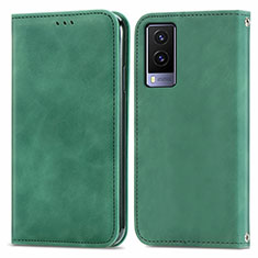 Leather Case Stands Flip Cover Holder S04D for Vivo V21e 5G Green