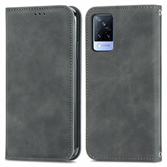 Leather Case Stands Flip Cover Holder S04D for Vivo V21s 5G Gray