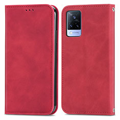 Leather Case Stands Flip Cover Holder S04D for Vivo V21s 5G Red