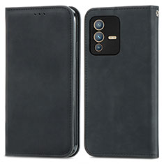 Leather Case Stands Flip Cover Holder S04D for Vivo V23 5G Black