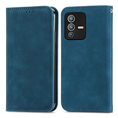 Leather Case Stands Flip Cover Holder S04D for Vivo V23 5G Blue