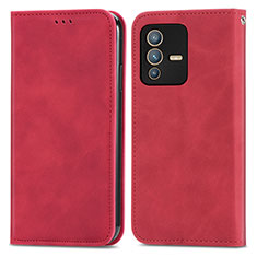 Leather Case Stands Flip Cover Holder S04D for Vivo V23 5G Red