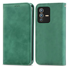 Leather Case Stands Flip Cover Holder S04D for Vivo V23 Pro 5G Green