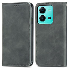 Leather Case Stands Flip Cover Holder S04D for Vivo V25e Gray