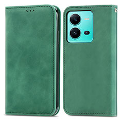 Leather Case Stands Flip Cover Holder S04D for Vivo V25e Green