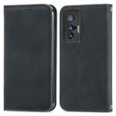 Leather Case Stands Flip Cover Holder S04D for Vivo X70t Black