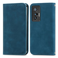 Leather Case Stands Flip Cover Holder S04D for Vivo X70t Blue