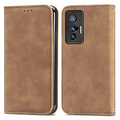 Leather Case Stands Flip Cover Holder S04D for Vivo X70t Brown