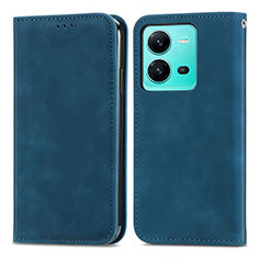 Leather Case Stands Flip Cover Holder S04D for Vivo X80 Lite 5G Blue