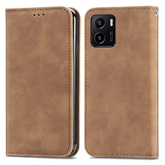 Leather Case Stands Flip Cover Holder S04D for Vivo Y01 Brown