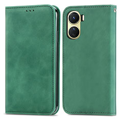 Leather Case Stands Flip Cover Holder S04D for Vivo Y02S Green