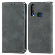 Leather Case Stands Flip Cover Holder S04D for Vivo Y11 Gray