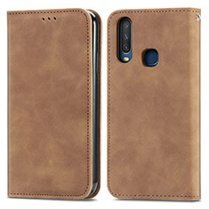 Leather Case Stands Flip Cover Holder S04D for Vivo Y12 Brown