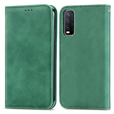 Leather Case Stands Flip Cover Holder S04D for Vivo Y12A Green