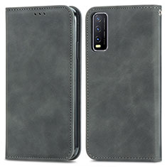 Leather Case Stands Flip Cover Holder S04D for Vivo Y12G Gray