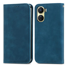 Leather Case Stands Flip Cover Holder S04D for Vivo Y16 Blue