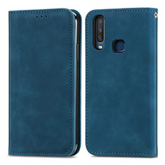 Leather Case Stands Flip Cover Holder S04D for Vivo Y17 Blue