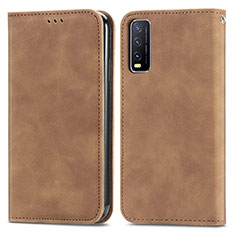 Leather Case Stands Flip Cover Holder S04D for Vivo Y20 Brown