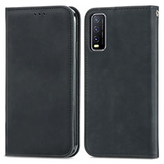 Leather Case Stands Flip Cover Holder S04D for Vivo Y20a Black