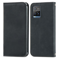 Leather Case Stands Flip Cover Holder S04D for Vivo Y21 Black