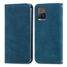 Leather Case Stands Flip Cover Holder S04D for Vivo Y21 Blue