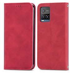 Leather Case Stands Flip Cover Holder S04D for Vivo Y21 Red