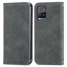 Leather Case Stands Flip Cover Holder S04D for Vivo Y21a Gray