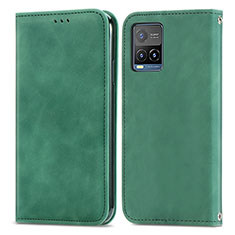 Leather Case Stands Flip Cover Holder S04D for Vivo Y21e Green