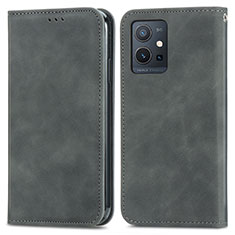 Leather Case Stands Flip Cover Holder S04D for Vivo Y33e 5G Gray