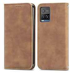 Leather Case Stands Flip Cover Holder S04D for Vivo Y33s Brown