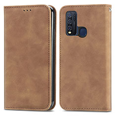 Leather Case Stands Flip Cover Holder S04D for Vivo Y50 Brown