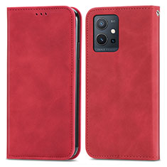 Leather Case Stands Flip Cover Holder S04D for Vivo Y55s 5G Red