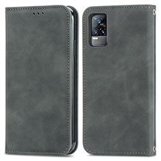 Leather Case Stands Flip Cover Holder S04D for Vivo Y73 (2021) Gray