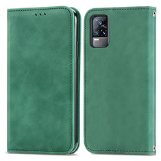 Leather Case Stands Flip Cover Holder S04D for Vivo Y73 (2021) Green