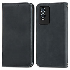 Leather Case Stands Flip Cover Holder S04D for Vivo Y74s 5G Black