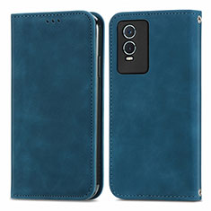 Leather Case Stands Flip Cover Holder S04D for Vivo Y74s 5G Blue