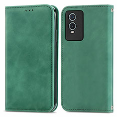 Leather Case Stands Flip Cover Holder S04D for Vivo Y74s 5G Green