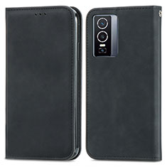 Leather Case Stands Flip Cover Holder S04D for Vivo Y76 5G Black