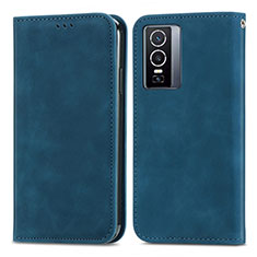 Leather Case Stands Flip Cover Holder S04D for Vivo Y76 5G Blue