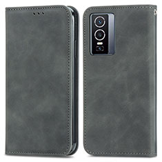 Leather Case Stands Flip Cover Holder S04D for Vivo Y76 5G Gray