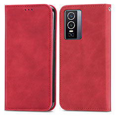 Leather Case Stands Flip Cover Holder S04D for Vivo Y76 5G Red