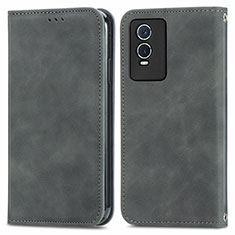 Leather Case Stands Flip Cover Holder S04D for Vivo Y76s 5G Gray