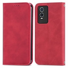 Leather Case Stands Flip Cover Holder S04D for Vivo Y76s 5G Red