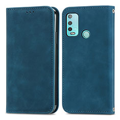 Leather Case Stands Flip Cover Holder S04D for Wiko Power U30 Blue