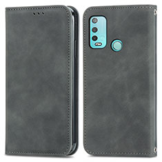 Leather Case Stands Flip Cover Holder S04D for Wiko Power U30 Gray